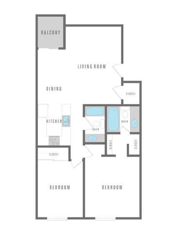 2 Bedroom 2 Bath 910 sqft