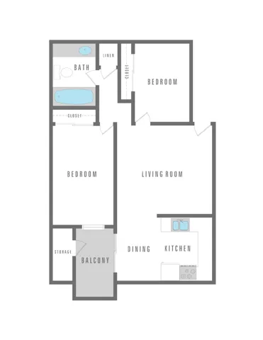 2 Bedroom 1 Bath 834 sqft