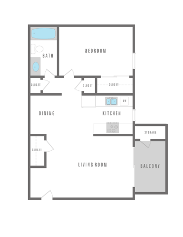 1 Bed 1 Bath 680 sqft