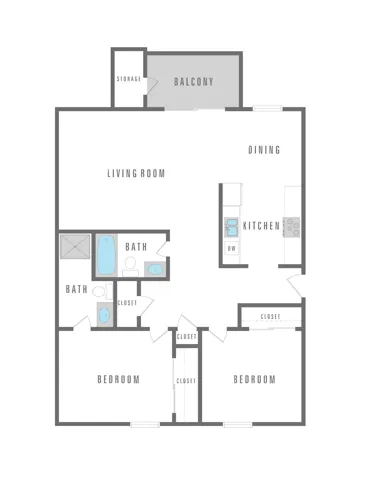 2 Bed 2 Bath 910 sqft