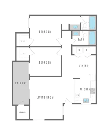 2 Bedroom 2 Bath 1075 sqft