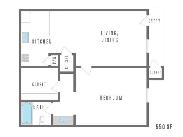 1 Bedroom 1 Bathroom 550 Sqft
