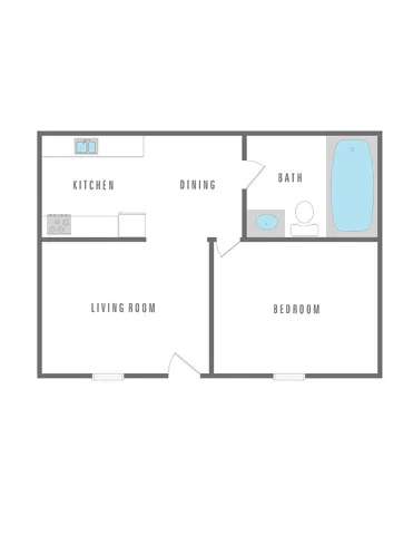 Modern 2D floor plan featuring a cozy bedroom, spacious living room, functional kitchen, and sleek bathroom.