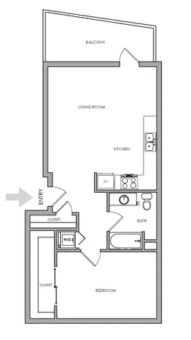 One-Bedroom, One-Bathroom 2D Floor Plan