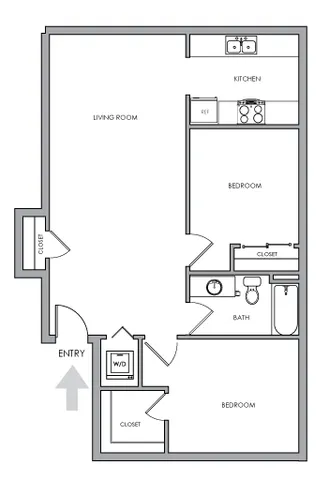 Two-Bedroom, Two-Bathroom 2D Floor Plan