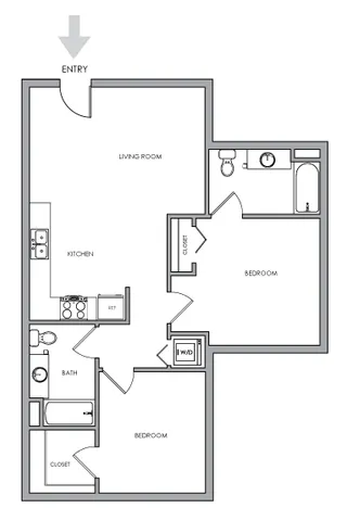 Two-Bedroom, Two-Bathroom 2D Floor Plan