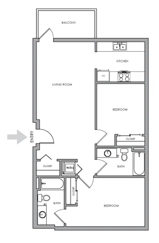 Two Bedroom, Two Bathroom 2D Floor Plan