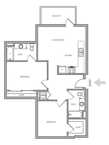 Two-Bedroom Two-Bathroom 2D Floor Plan