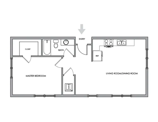 2D Floor Plan Rendering - One-Bedroom, One-Bathroom | Option 2