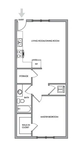 2D Floor Plan Rendering - One-Bedroom, One-Bathroom | Option 3
