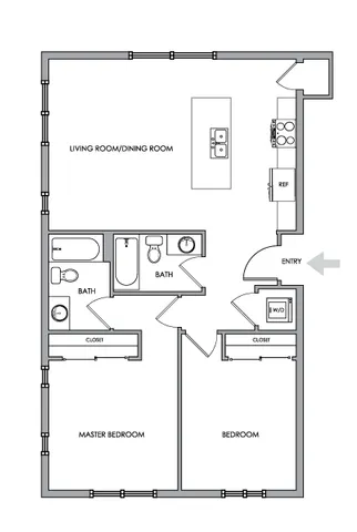 2D Floor Plan Rendering - Two-Bedroom, Two-Bathroom | Option 5