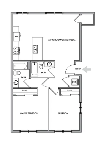 2D Floor Plan Rendering - Two-Bedroom, Two-Bathroom | Option 6