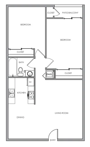 Two Bed One Bath Floor Plan