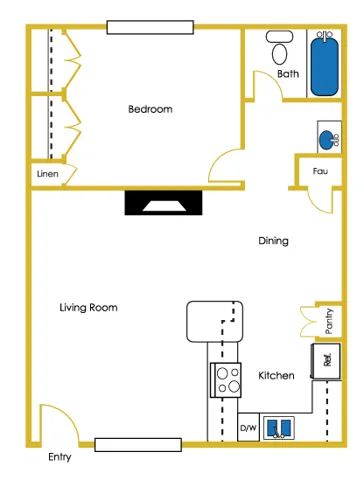 1 Bed / 1 Bath — 610 sq. ft