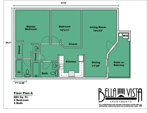 Two Bed Two Bath Floor Plan