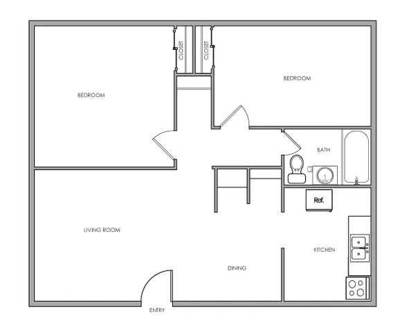 Two Bed One Bath Floor Plan