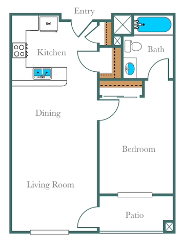 2D One-bedroom Floor Plan