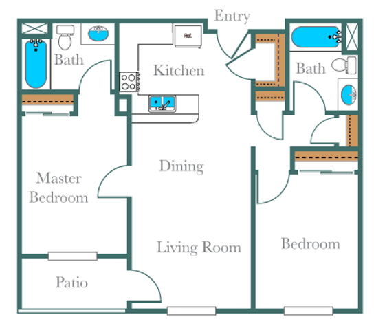 2D two-bedroom Floor Plan