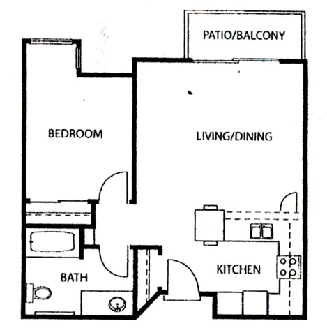 One Bed One Bath Floor Plan