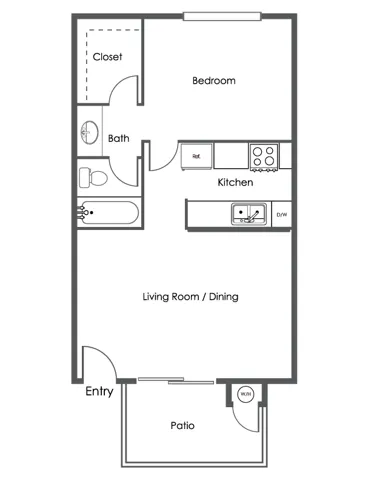 One Bed One Bath Floor Plan
