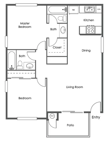Two bed Two Bath Floor Plan