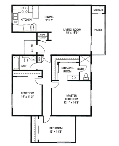 Three-Bedroom, Two-Bathroom Apartment