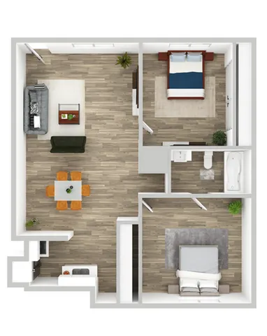 Two-Bedroom One-Bathroom Floor Plan