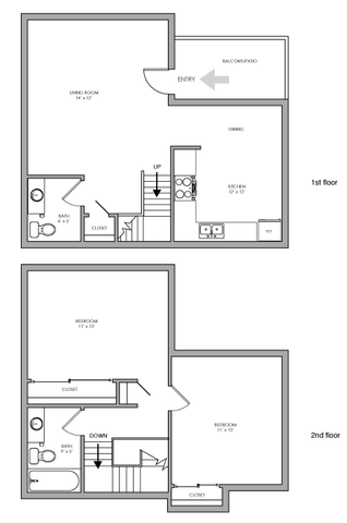 Two-Bedroom, One and a half-Bathroom 2D Floor Plan Layout