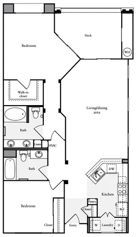 2D Floor Plan, two-bedroom, two-bathroom apartment