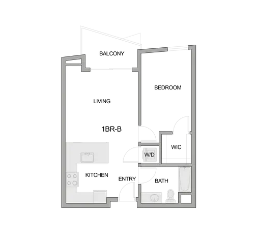 2D Floor Plan Rendering of a One-Bedroom Apartment