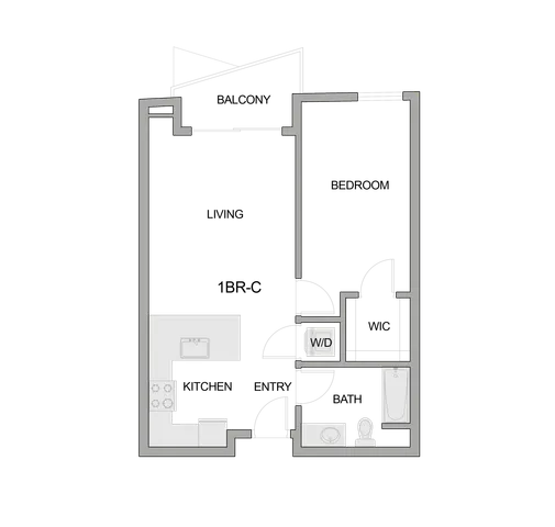 2D Floor Plan Rendering of a One-Bedroom Apartment
