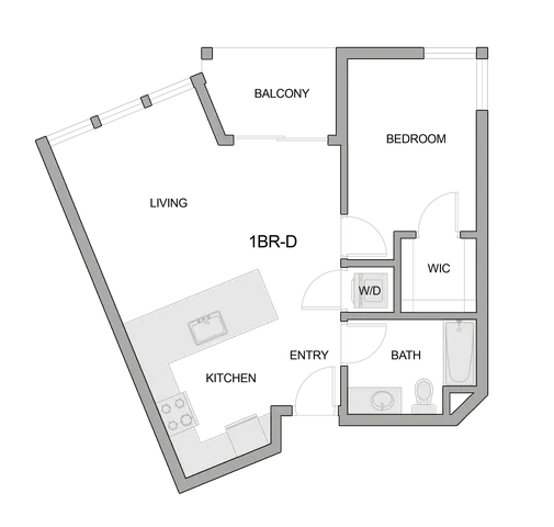 2D Floor Plan Rendering of a One-Bedroom Apartment