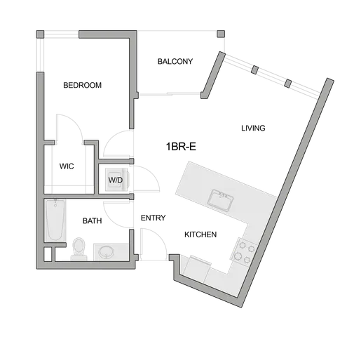 2D Floor Plan Rendering of a One-Bedroom Apartment