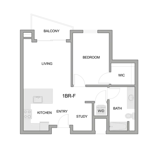 2D Floor Plan Rendering of a One-Bedroom Apartment