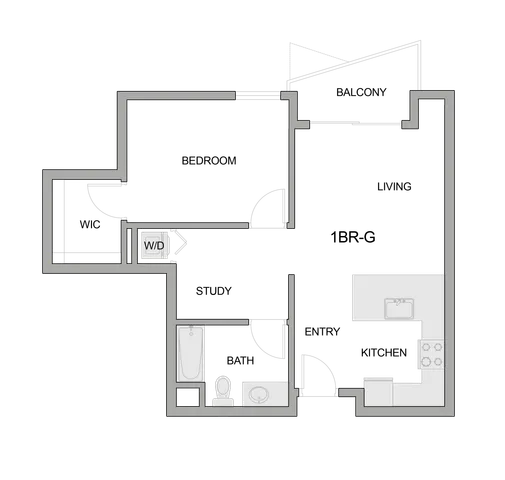 2D Floor Plan Rendering of a One-Bedroom Apartment