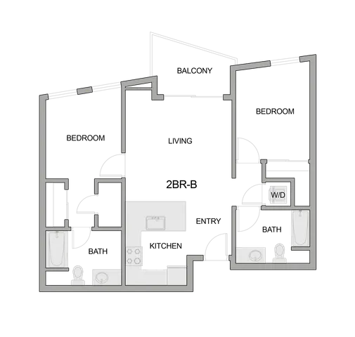 2D Floor Plan Rendering of a Two-Bedroom Apartment