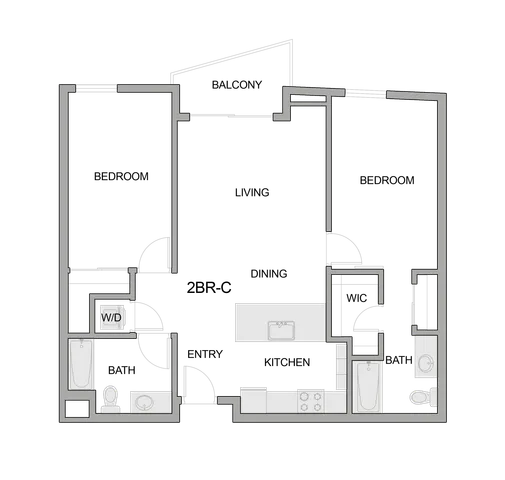 2D Floor Plan Rendering of a Two-Bedroom Apartment