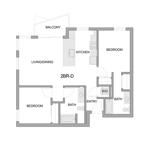 2D Floor Plan Rendering of a Two-Bedroom Apartment