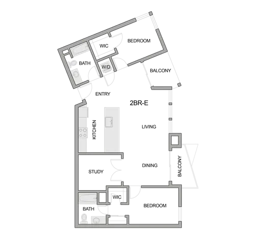 2D Floor Plan Rendering of a Two-Bedroom Apartment