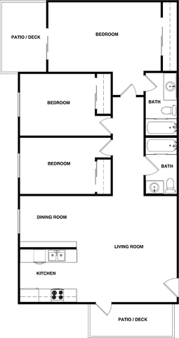 2D Rendering of a 3x2 Bed Floor Plan