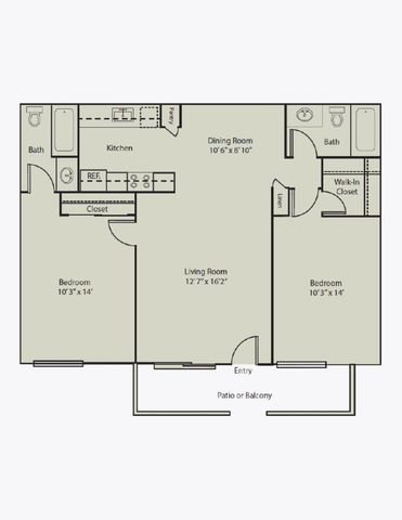2D Rendering of a 2 Bed Floor Plan