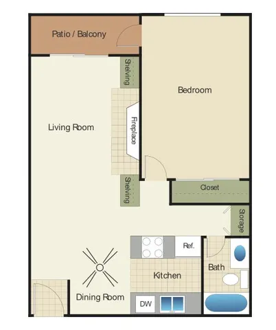 2D Rendering of a 1 Bed Floor Plan