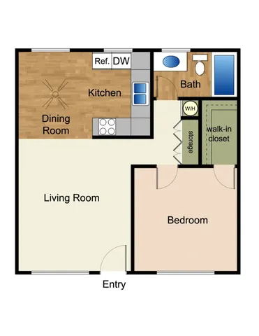 2D Rendering of a 1 Bed Floor Plan