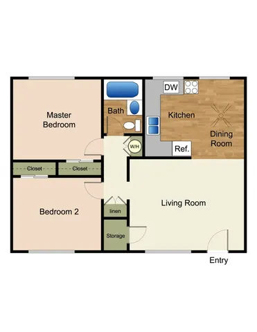 2D Rendering of a 2 Bed Floor Plan
