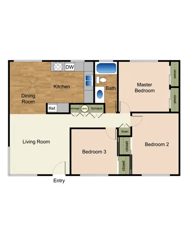 2D Rendering of a 3 Bed Floor Plan