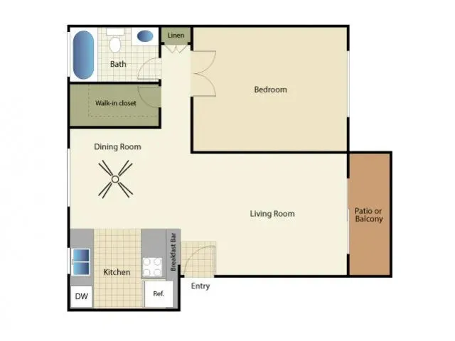 2D Rendering of a 1 Bed Floor Plan