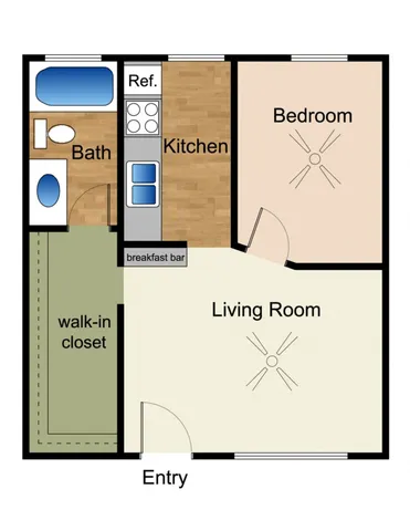 2D Rendering of a 1 Bed Floor Plan