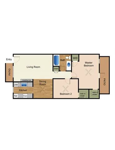 2D Rendering of 2 Bed Floor Plan