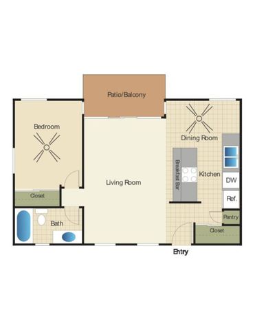 2D Rendering of a 1 Bed Floor Plan