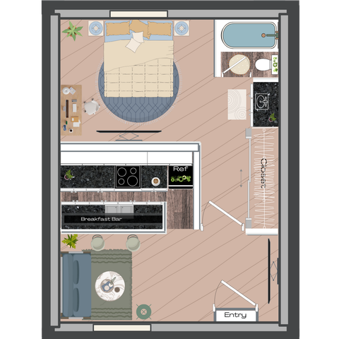 2D Rendering of a 1 Bed Floor Plan